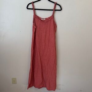 Francesca Bettini Made in Italy 100% Linen Ruffle Hem Maxi Dress w/ Slit Medium